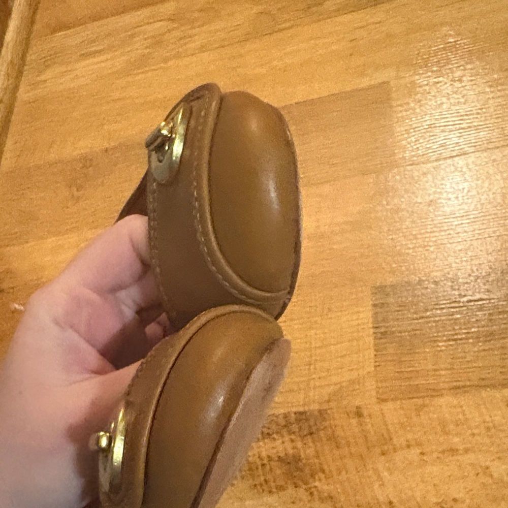 Coach Tan Leather Flats with Gold Buckles - Picture 4 of 4